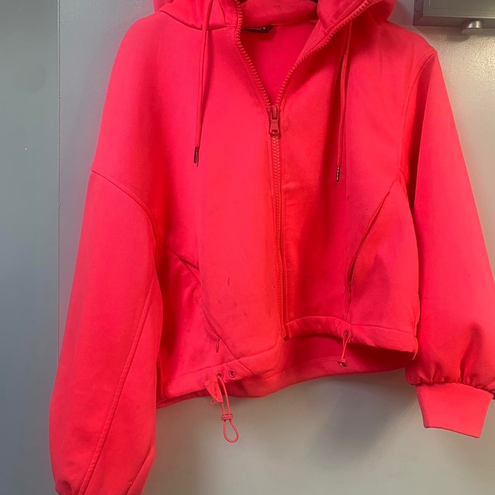 Zara Bright Pink Cropped Hoodie XS